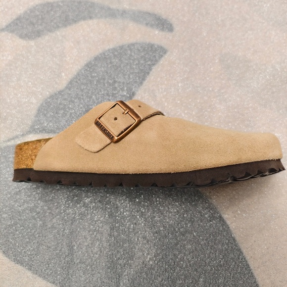 Women's Birkenstock Boston Latte Cream Suede Shoes - Narrow Fit - Picture 4 of 5